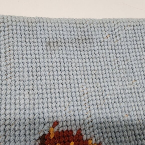 Vintage Finished Needlepoint Wall Hanging Boy & Girl Flying Kites In Flower Gard - Picture 6 of 8